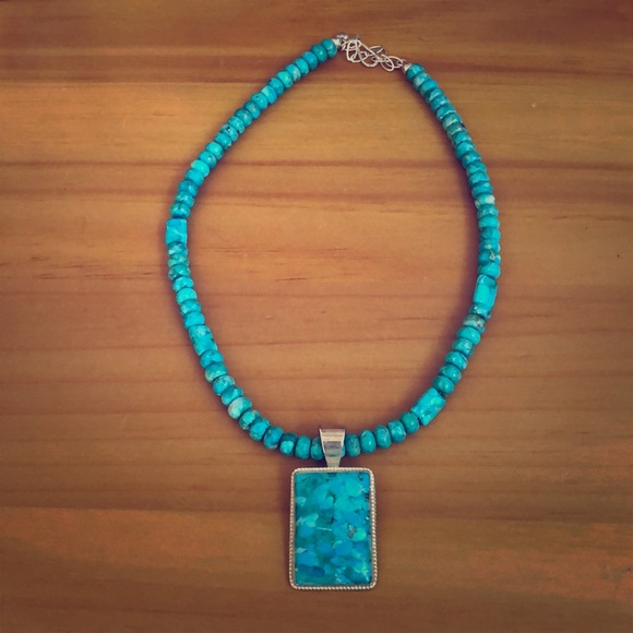 Turquoise & Sterling Silver Beaded Necklace - Picture 1 of 3